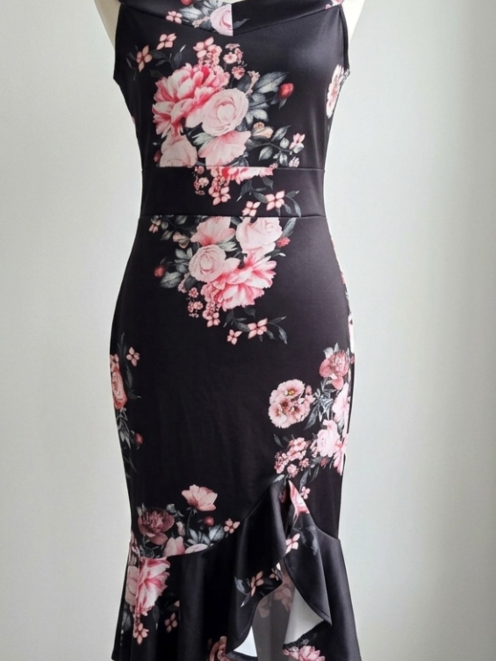 Elegant Floral Print Maxi Dress – Size US 14, Off-Shoulder Mermaid Style